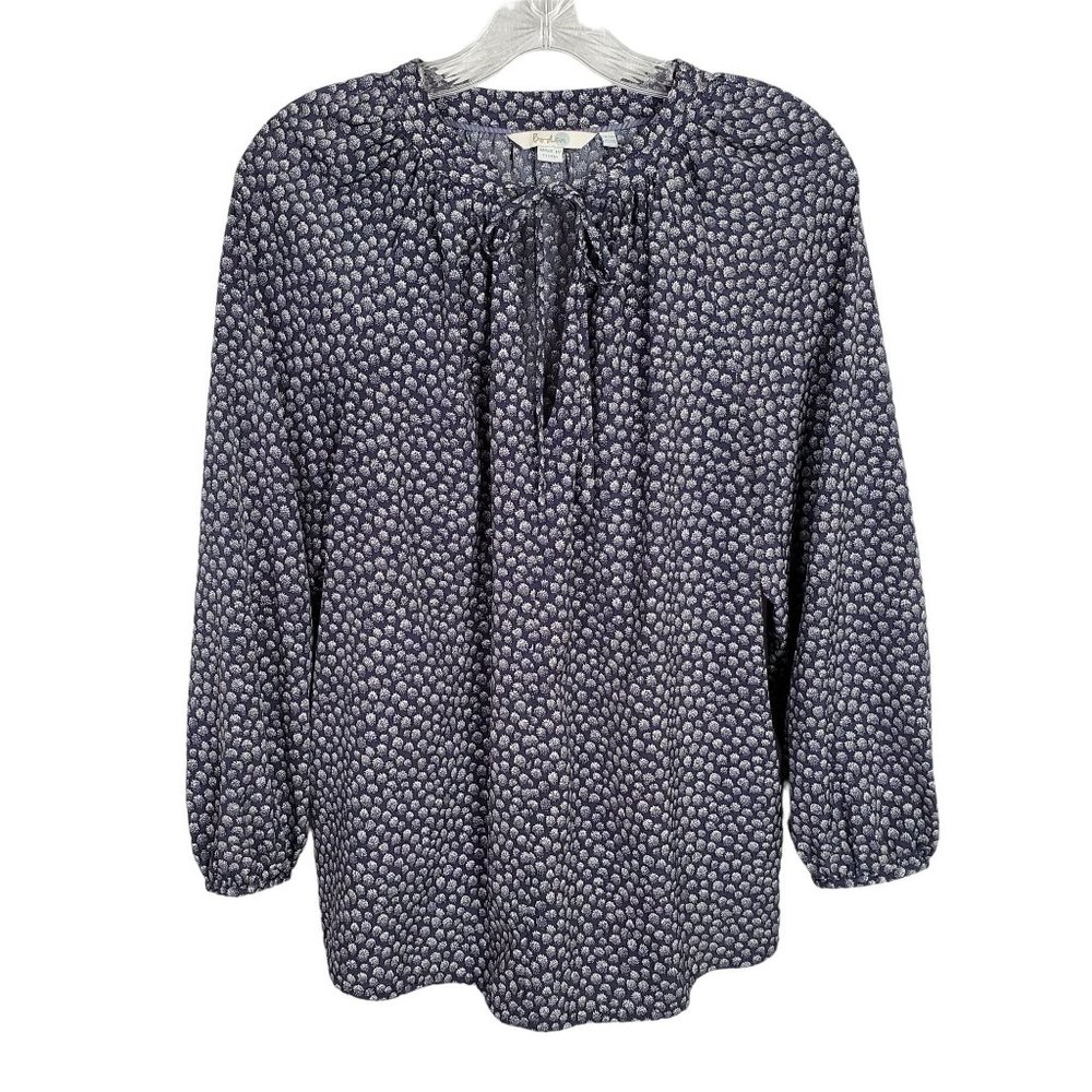 Boden Size 12 12R Blouse Peasant Boho Puff Sleeve Ribbon Tie Keyhole Blouson - Picture 2 of 7
